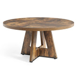 LITTLE TREE Round Dining Table for 4-6 People, 47 Inches Dining Room Table with Wooden Pedestal Base, Brown Dinner Tables, Circle Kitchen Tables for Dining Room, Kitchen, Living Room(Table Only)