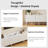 UKAOCAI 86.61'' Tambour TV Stand for 55-85 Inch, Modern Entertainment Center with Large Storage Cabinet & Open Shelves, TV Console with Sliding Doors for Living Room, Bedroom, Natural