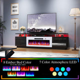 AMERLIFE Fireplace TV Stand with 36" Fireplace, 70" Modern High Gloss Fireplace Entertainment Center LED Lights, 2 Tier TV Console Cabinet for TVs Up to 80", Obsidian Black