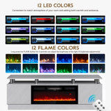 OneBlis 70" TV Stand for Living Room, Modern Entertainment Center & Media Console, Fits TVs up to 80", Storage Cabinet with Shelves, 36" Electric Fireplace with LED Flame (All Black)