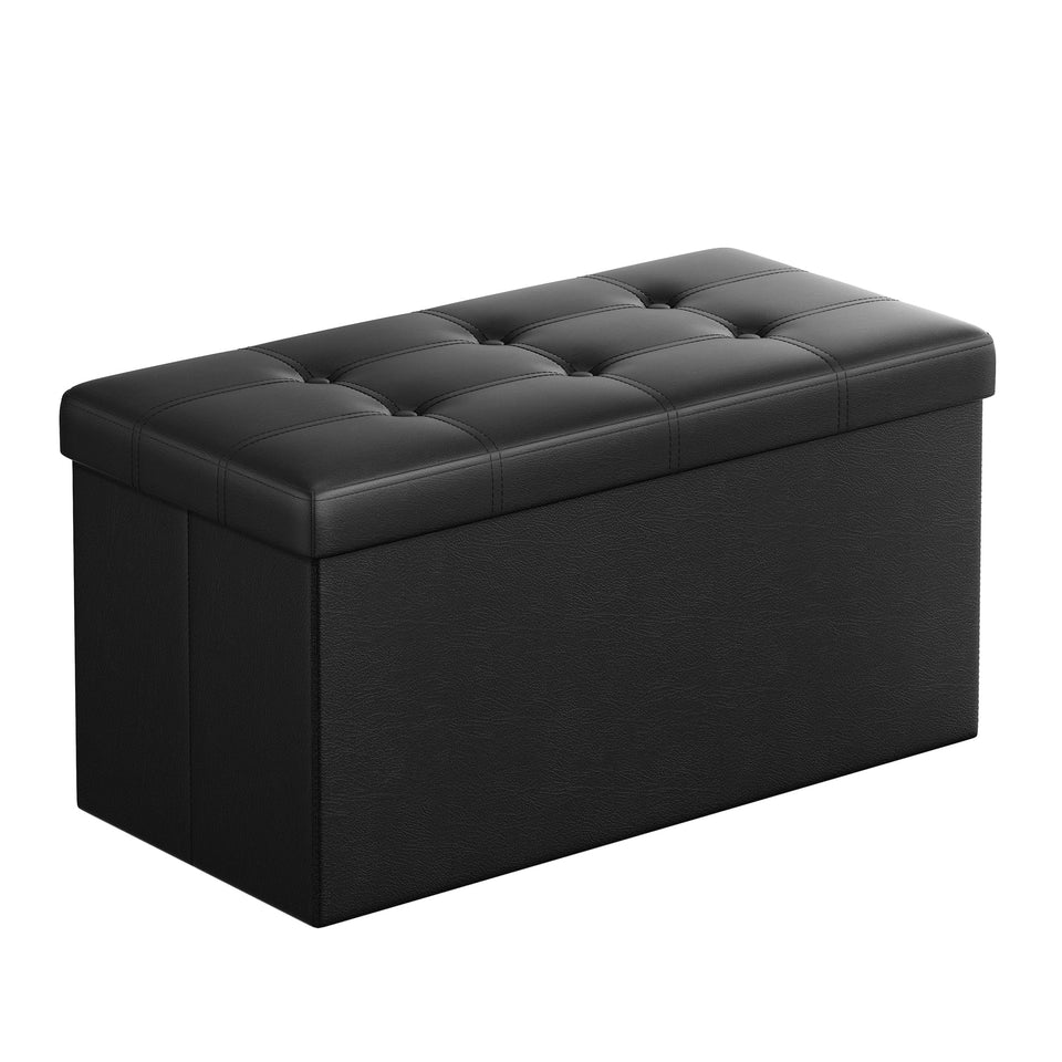 SONGMICS MAZIE Collection - 43 Inches Folding Storage Ottoman Bench, Ottoman with Storage, Foot Rest Stool, Load 660 lb, for Living Room, Synthetic Leather, Black ULSF701