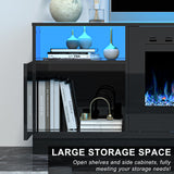 OUTGUAVA Fireplace TV Stand for 80 Inch TV, TV Stand with 36" Fireplace, LED Light Entertainment Center with Storage Cabinets, Media TV Console TV Table for Living Room, Black