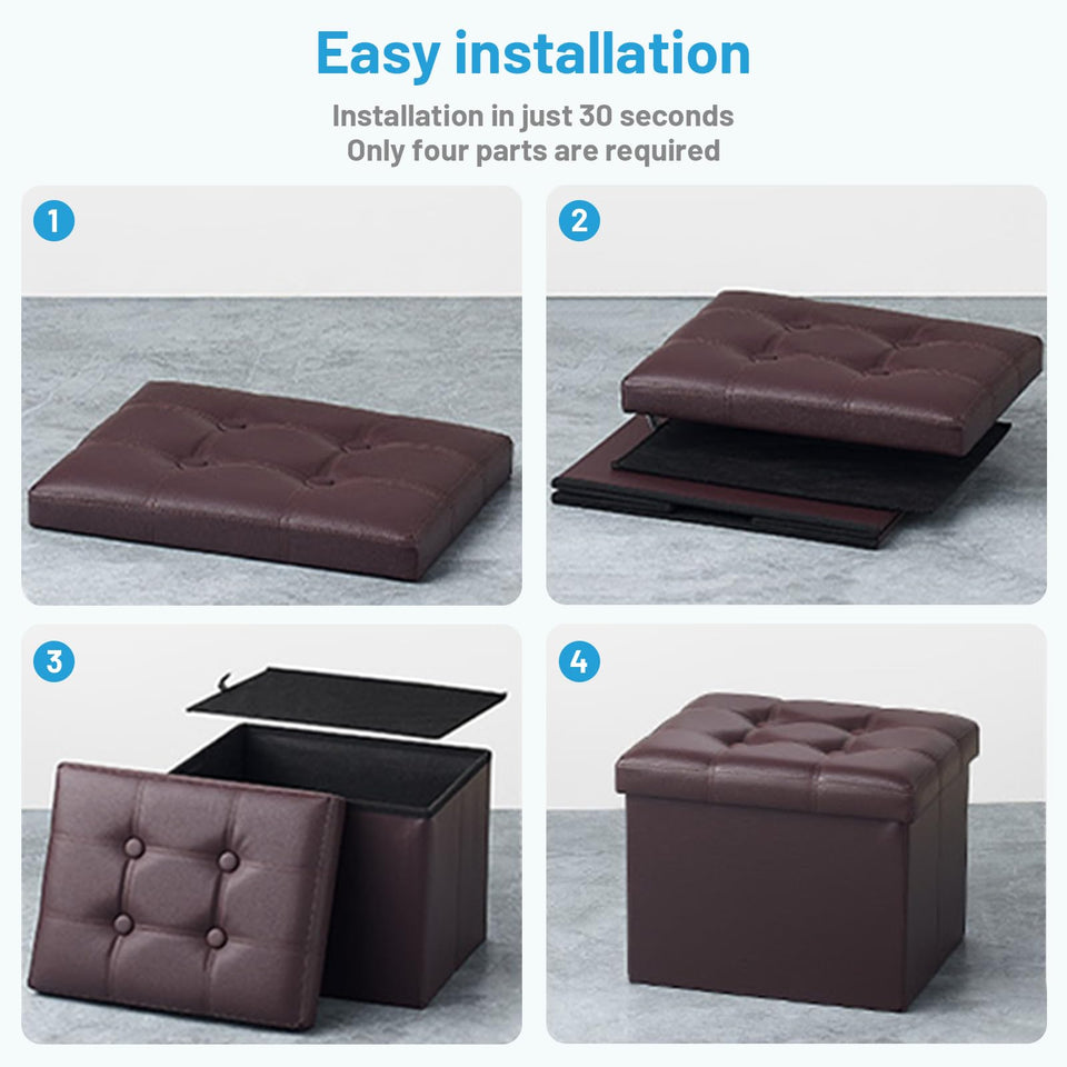 Bsketa Storage Ottoman, Folding Foot Stool with Thicker Foam Padded Seat Small Leather Storage Ottoman Bench Foot Rest for Living Room Foldable Coffee Table 17x13x13in,Black