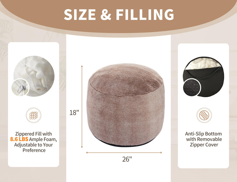 Round Ottoman Foot Rest for Couch 20"x15" Foot Stool Ottoman Pouf with Foam Chunk Filling Small Ottomans Foot Stools Poufs for Living Room Dark Grey Poof Hassocks and Ottomans Soft Foot Rest for Chair