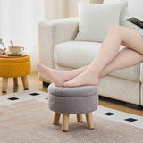 Wimarsbon Storage Ottoman, Modern Round Footrest with Soft Padded Seat, Teddy Velvet Footstool with Wood Legs, Accent Small Table or Plant Stand for Hallway, Living Room (Cream)