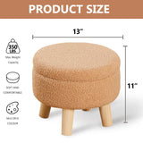 Wimarsbon Storage Ottoman, Modern Round Footrest with Soft Padded Seat, Teddy Velvet Footstool with Wood Legs, Accent Small Table or Plant Stand for Hallway, Living Room (Cream)