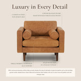 POLY & BARK Napa 72" Apartment Sofa – Italian-Tanned Full-Grain Pure-Aniline or Semi-Aniline Leather, Feather-Down Cushioning, Kiln-Dried Solid Wood Frame, Walnut Legs - Cognac Tan