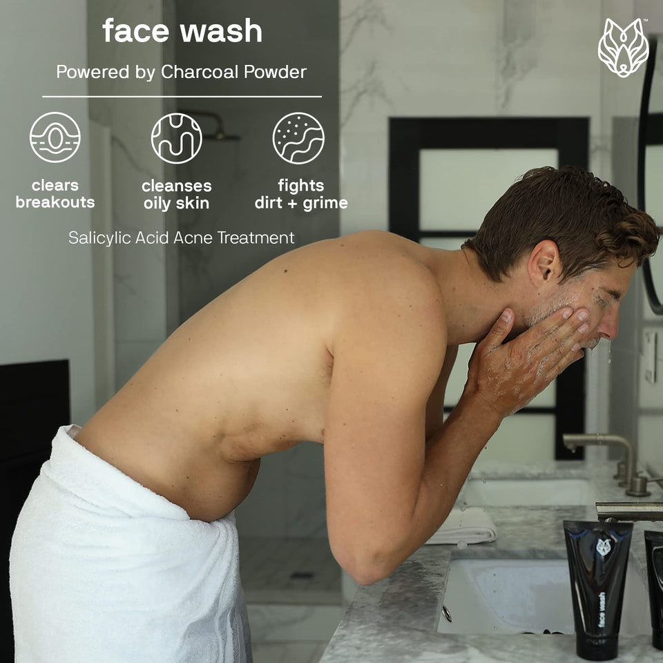 Black Wolf Salicylic Acid Body Wash for Men, 1 Liter - Men's Acne Body Wash - Charcoal Helps Reduce Acne Breakouts & Cleanse Your Skin - Full Coverage & Deep Clean Treatment - Men's Bodywash
