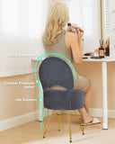 GREENSTELL Small Vanity Stool Chair with Storage and Folding Back, 13" x 13" x 17.7" Faux Fur Soft Ottoman for Teenager, 4 Metal Legs with Anti-Slip Feet, Furry Padded Seat for Makeup, Bedroom, White