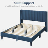 Yaheetech King Bed Frame Upholstered Platform Bed with Fabric Headboard, Wing Edge Design/Non-Slip and Noise-Free/Wooden Slats Support/No Box Spring Needed/Easy Assembly, Ivory King Bed