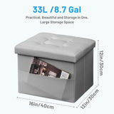 Bsketa Storage Ottoman, Folding Foot Stool with Thicker Foam Padded Seat Small Leather Storage Ottoman Bench Foot Rest for Living Room Foldable Coffee Table 17x13x13in,Black