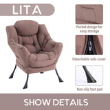 LITA Lazy Chair with Ottoman, Modern Accent Leisure Upholstered Lazy Sofa Armchair, Contemporary Lounge Reading Chair with Armrests and a Side Pocket for Living Room, Bedroom & Small Space, Dark Grey