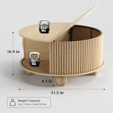 JOINICE, Round Coffee Table with Storage, Mid Century Modern Center Table with Sliding Cabinet Door, Fluted Dining Table for Living Room, Home Small Space, 31.5", Walnut