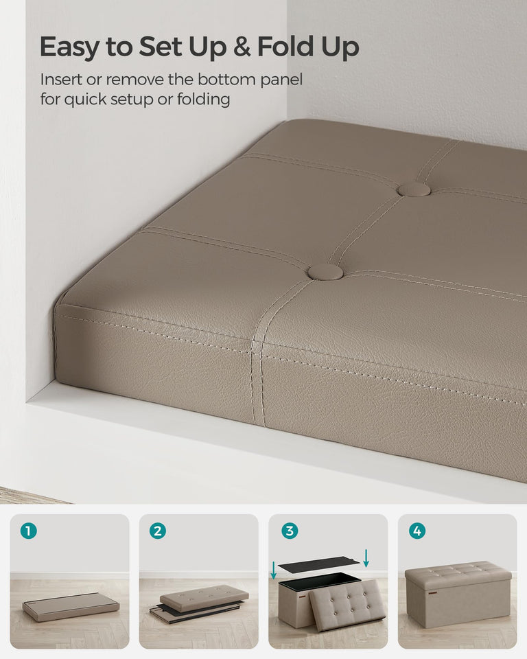 SONGMICS MAZIE Collection - 43 Inches Folding Storage Ottoman Bench, Ottoman with Storage, Foot Rest Stool, Load 660 lb, for Living Room, Synthetic Leather, Black ULSF701