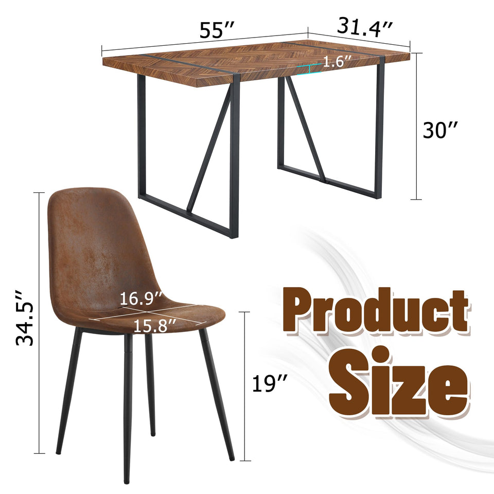 MUUOKY Dining Table Set for 4, Modern 55'' Wood Dinette Table Set for 4 with Fabric Dining Chairs,Table and Chairs Set of 4,Ideal for Kitchen Dining Room