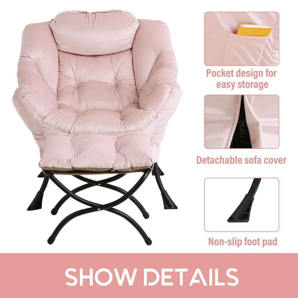 LITA Lazy Chair with Ottoman, Modern Accent Leisure Upholstered Lazy Sofa Armchair, Contemporary Lounge Reading Chair with Armrests and a Side Pocket for Living Room, Bedroom & Small Space, Dark Grey