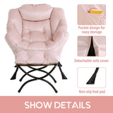 LITA Lazy Chair with Ottoman, Modern Accent Leisure Upholstered Lazy Sofa Armchair, Contemporary Lounge Reading Chair with Armrests and a Side Pocket for Living Room, Bedroom & Small Space, Dark Grey