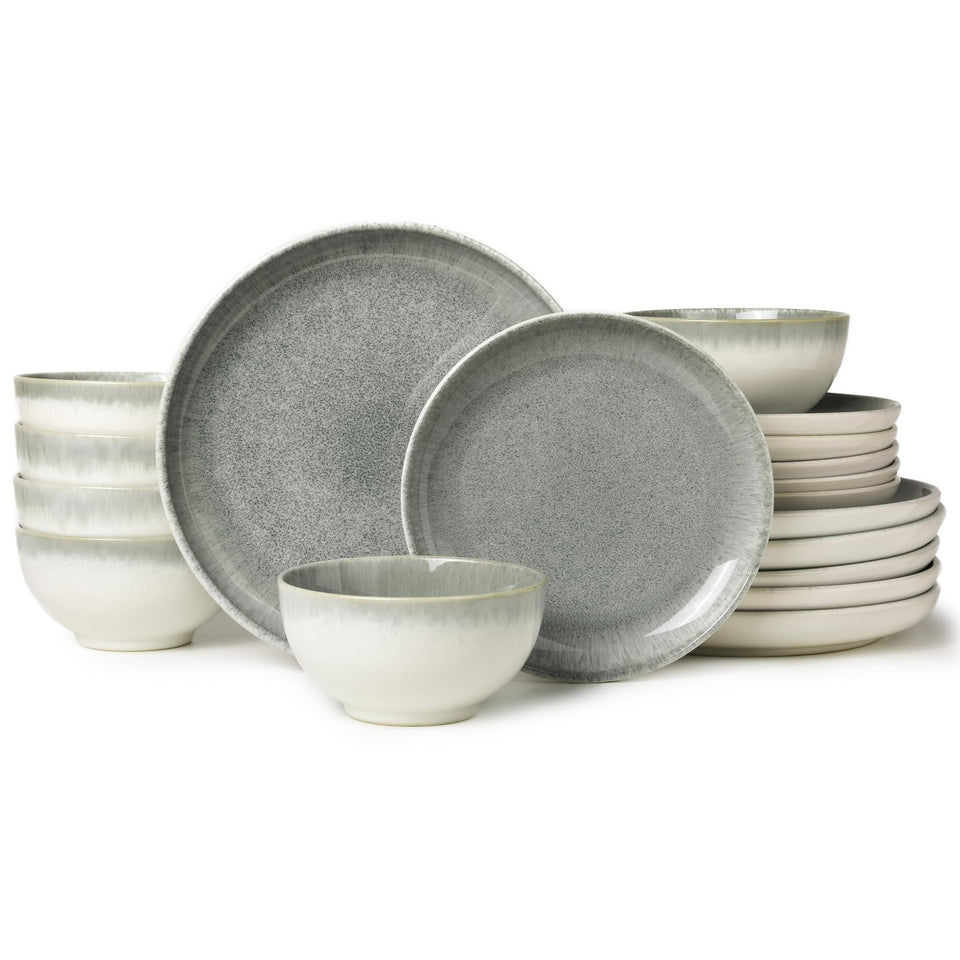 Pokini 24 Piece Dinnerware Sets for 8, Modern Stoneware Plates and Bowls Setst, Perfect for Family Gatherings & Holiday Celebrations, Easy Cleaning Dishes Set, Stack Compactly Dishware, Brown Green