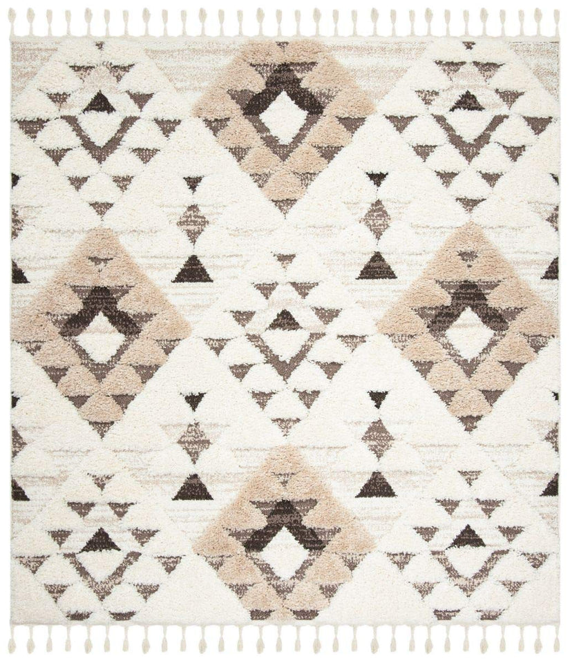 SAFAVIEH Area Rug 8x10 - Moroccan Tassel Shag Collection - Large - Ivory & Brown, Boho Design, Non-Shedding & Easy Cleaning, Plush Pile, Ideal for Living Room, Bedroom, Dining Space (MTS688A)