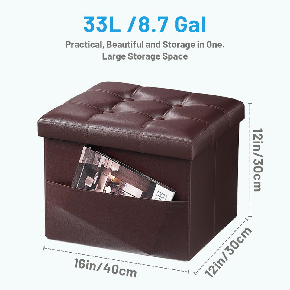 Bsketa Storage Ottoman, Folding Foot Stool with Thicker Foam Padded Seat Small Leather Storage Ottoman Bench Foot Rest for Living Room Foldable Coffee Table 17x13x13in,Black