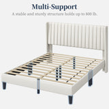 Yaheetech King Bed Frame Upholstered Platform Bed with Fabric Headboard, Wing Edge Design/Non-Slip and Noise-Free/Wooden Slats Support/No Box Spring Needed/Easy Assembly, Ivory King Bed