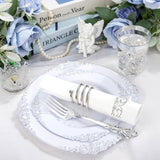 YOUBET 700PCS Silver Plastic Plates - White and Silver Disposable Plates - Silvery Plastic Dinnerware Set - Include 200 Plates, 300 Heavy Duty Silverware, 100 Cups and 100 Napkins for Wedding & Party