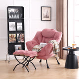 LITA Lazy Chair with Ottoman, Modern Accent Leisure Upholstered Lazy Sofa Armchair, Contemporary Lounge Reading Chair with Armrests and a Side Pocket for Living Room, Bedroom & Small Space, Dark Grey