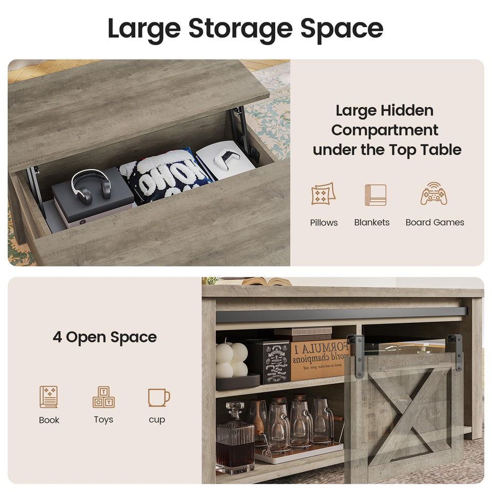 SEDETA 31.5" Lift Top Coffee Table with Storage, Square Coffee Tables for Living Room, Farmhouse Coffee Table with Large Hidden Storage Compartment and Adjustable Shelves, Black