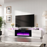 AMERLIFE Fireplace TV Stand with 36" Fireplace, 70" Modern High Gloss Fireplace Entertainment Center LED Lights, 2 Tier TV Console Cabinet for TVs Up to 80", Obsidian Black