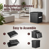 Storage Ottoman Foot Rest Stool, Foldable Leather Footstool Storage Bench with Thicker Foam Padded Seat. Foot Rest Under Desk for Living Room Bedroom 350 lbs, 17x13x13 in, Brown