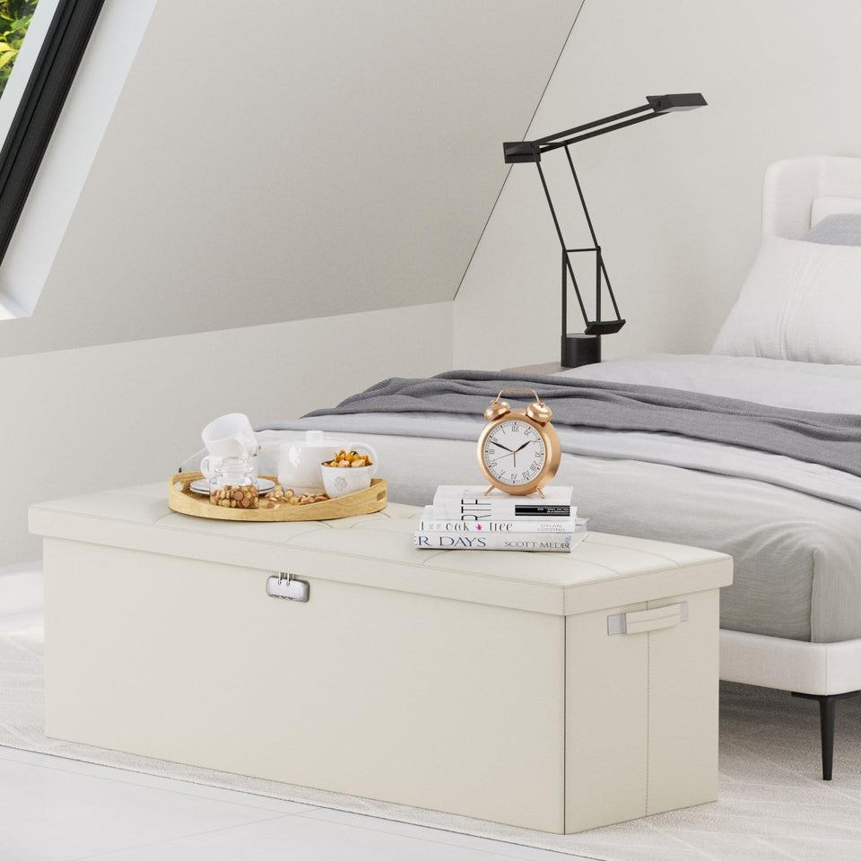 DocSafe Storage Ottoman with Lock,Fireproof Folding Ottoman Foot Rest Stool Storage Chest with Storage Safe for Important Documents,Waterproof 17 Inches Short Ottoman Foot Stool with Handles,Black