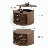 JOINICE, Round Coffee Table with Storage, Mid Century Modern Center Table with Sliding Cabinet Door, Fluted Dining Table for Living Room, Home Small Space, 31.5", Walnut