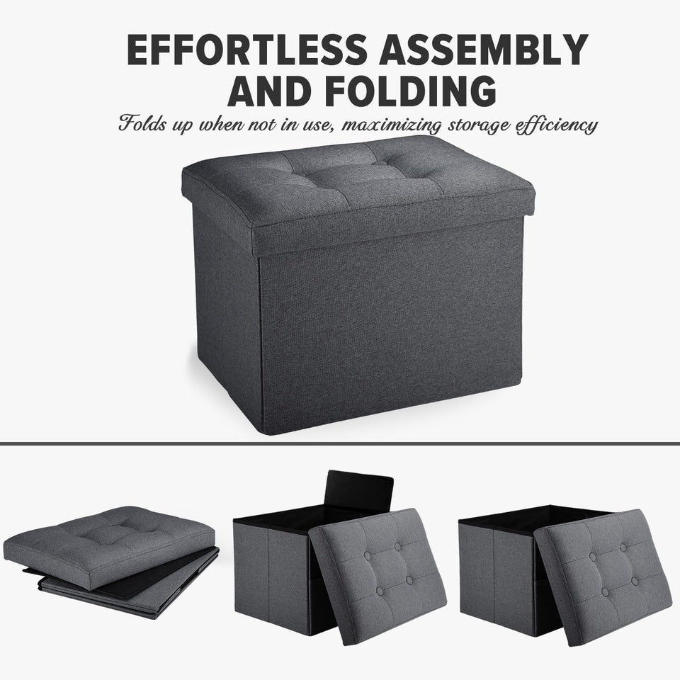 LINMAGCO Ottoman Storage Ottoman with Storage Small Foot Rest Stool Under Desk Stool Short Folding Footrest Linen Cloth Dark Gray 16X12X12IN