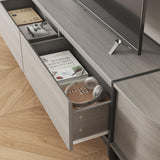 UKAOCAI 86.61'' Tambour TV Stand for 55-85 Inch, Modern Entertainment Center with Large Storage Cabinet & Open Shelves, TV Console with Sliding Doors for Living Room, Bedroom, Natural