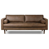 POLY & BARK Napa 72" Apartment Sofa – Italian-Tanned Full-Grain Pure-Aniline or Semi-Aniline Leather, Feather-Down Cushioning, Kiln-Dried Solid Wood Frame, Walnut Legs - Cognac Tan