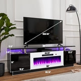 AMERLIFE Fireplace TV Stand with 36" Fireplace, 70" Modern High Gloss Fireplace Entertainment Center LED Lights, 2 Tier TV Console Cabinet for TVs Up to 80", Obsidian Black