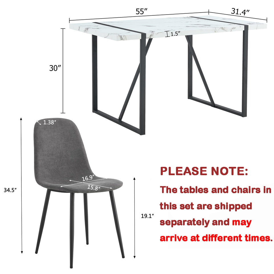 MUUOKY Dining Table Set for 4, Modern 55'' Wood Dinette Table Set for 4 with Fabric Dining Chairs,Table and Chairs Set of 4,Ideal for Kitchen Dining Room