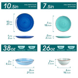 vancasso Bonita Dinnerware Set 24 Pieces Blue Stoneware Service for 6, Handpainted Spirals Pattern Stoneware Combination Set