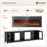 oneinmil 80" Fireplace TV Stand, 50 Inch Electric Fireplace & Modern Entertainment Center, TV Console with Adjustable Shelf & Glass Door for TVs Up to 90", Fire Place TV Stands for Living Room, Black