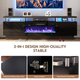 OneBlis 70" TV Stand for Living Room, Modern Entertainment Center & Media Console, Fits TVs up to 80", Storage Cabinet with Shelves, 36" Electric Fireplace with LED Flame (All Black)