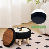 Wimarsbon Pouf Ottoman, 100% Cotton Knitted Boho Footstool, Round Footrest with Non-Skid Wood Legs, Home Décor Handmade Pouffe, Leisure Floor Step Stool for Living Room (Beige)