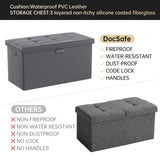 DocSafe Storage Ottoman with Lock,Fireproof Folding Ottoman Foot Rest Stool Storage Chest with Storage Safe for Important Documents,Waterproof 17 Inches Short Ottoman Foot Stool with Handles,Black