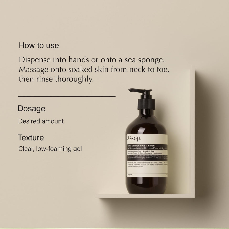 Aesop Geranium Leaf Body Cleanser | For All Skin Types To Cleanse Without Drying Out | Geranium Leaf, Mandarin Rind, Bergamot Rind | 16.9 oz / 500mL