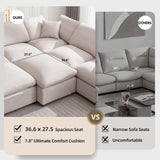 Siiejia Modular Sectional Sofa Modern Oversized Cloud Couch with Movable Ottoman 7 Seater L-Shaped Sofas Comfy Couches for Living Room Spacious Space Office Lounge, Beige