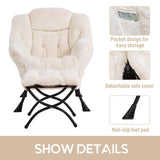 LITA Lazy Chair with Ottoman, Modern Accent Leisure Upholstered Lazy Sofa Armchair, Contemporary Lounge Reading Chair with Armrests and a Side Pocket for Living Room, Bedroom & Small Space, Dark Grey