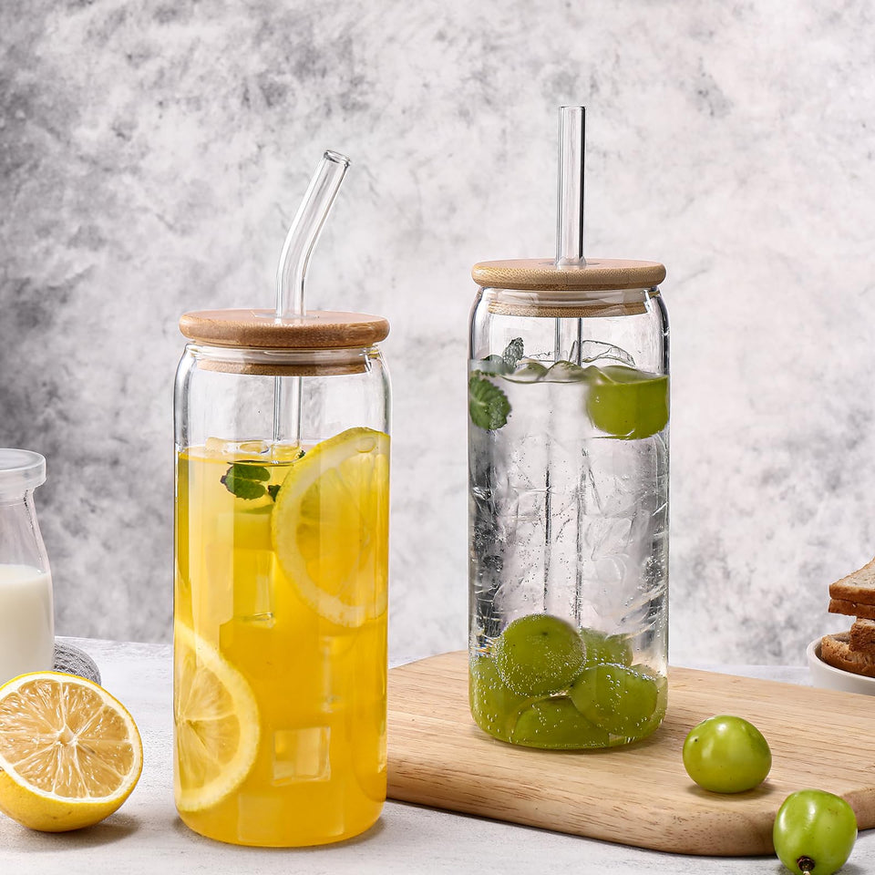 DWTS DANWEITESI Glass Cups with Lids and Straws 4 pcs,16oz Drinking Glasses Set for Coffee Bar Accessories,Iced Coffee Cups with Lids,Matcha Cup Glass Tumbler Reusable for Gifts