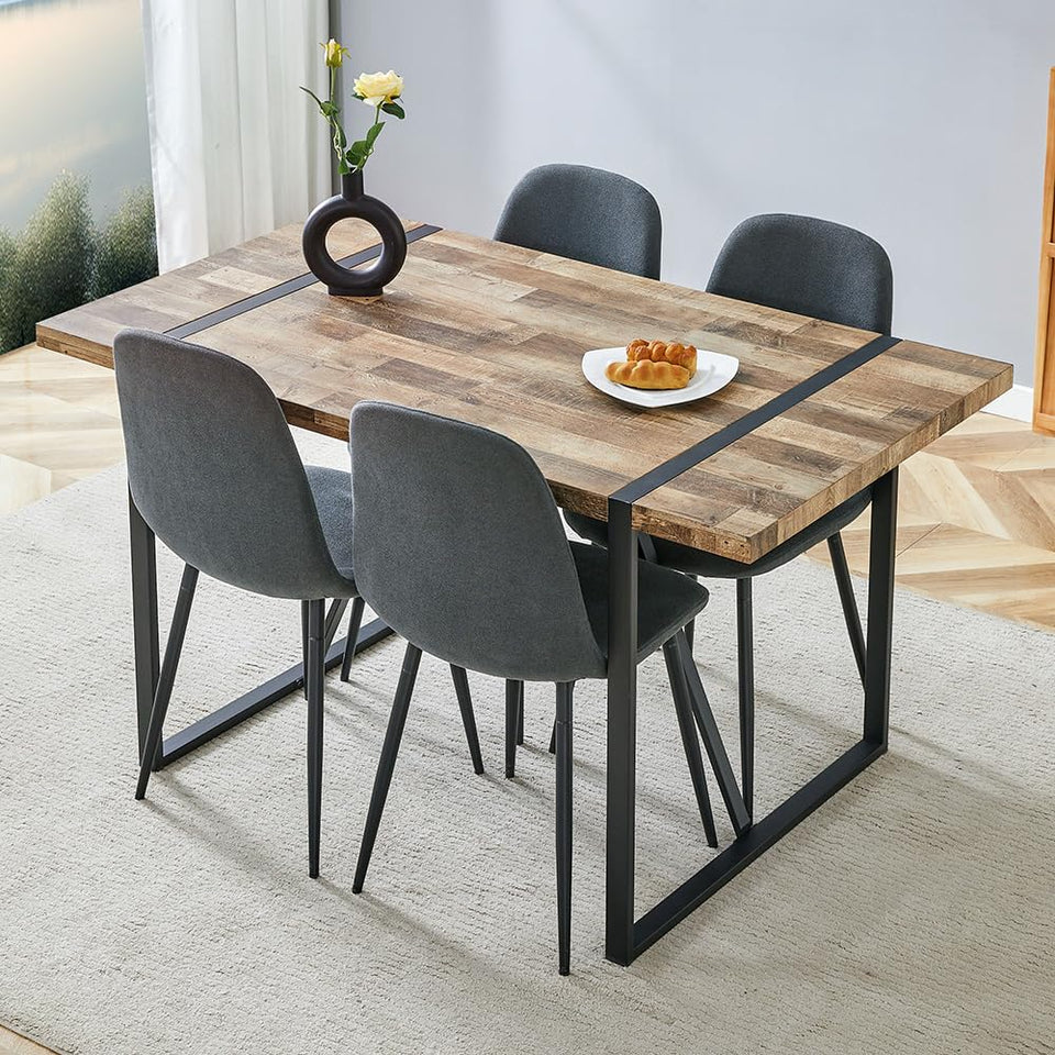 MUUOKY Dining Table Set for 4, Modern 55'' Wood Dinette Table Set for 4 with Fabric Dining Chairs,Table and Chairs Set of 4,Ideal for Kitchen Dining Room