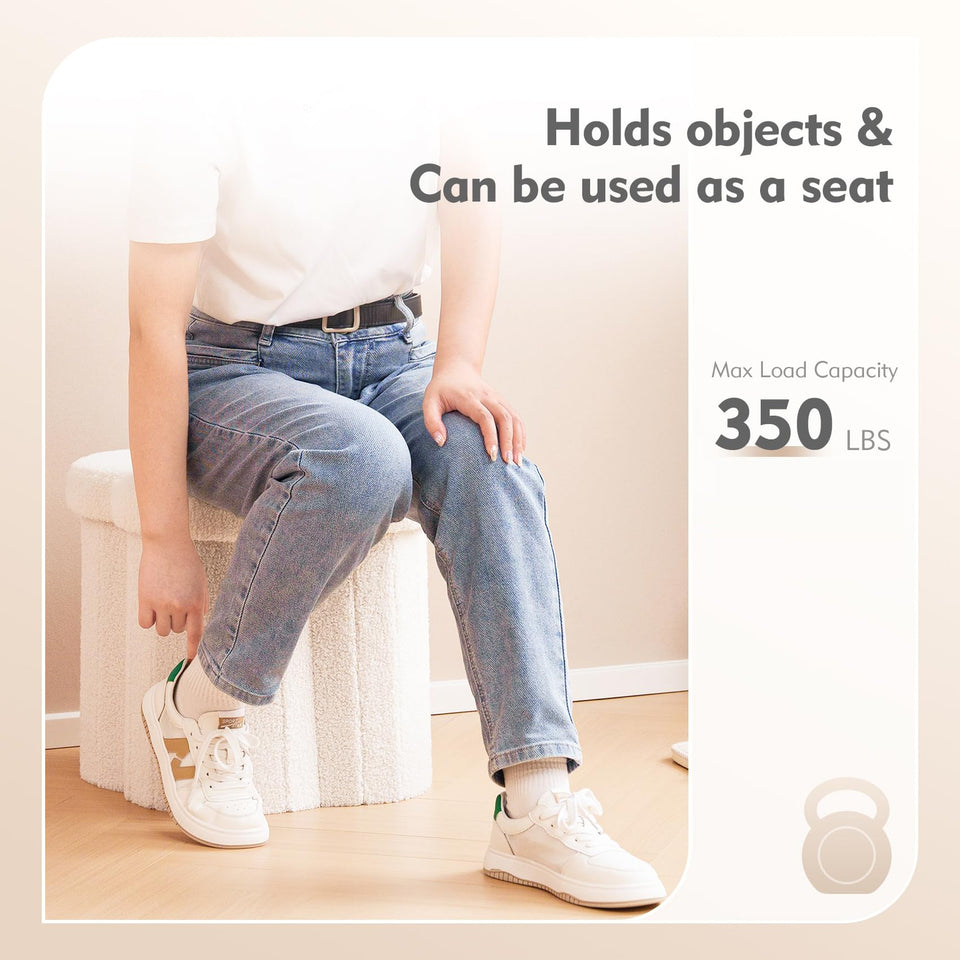 B FSOBEIIALEO Storage Ottoman Cube, Flowers Shaped Ottomans with Storage Foot Stool Footrest for Lving Room, Boucle Ottoman Seat for Dorm Room,Faux Teddy Fur, Cream White 12.6"x12.6"x12.6"