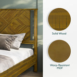 Bme Vivian 14 Inch Deluxe Bed Frame with Headboard, Rustic & Scandinavian Style with Solid Acacia Wood, No Box Spring Needed, 12 Strong Wood Slat Support, Easy Assembly, King, Rustic Golden Brown