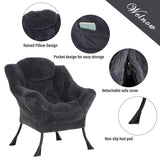Welnow Lazy Chair with Ottoman, Modern Lounge Accent Chair with Armrests and a Side Pocket, Leisure Sofa Armchair, Reading Armchair with Footrest for Small Space, Dark Grey